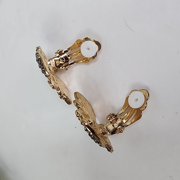 Clip On Gold with Crystal Rhinestones Butterfly Earrings - Picture 5 of 7
